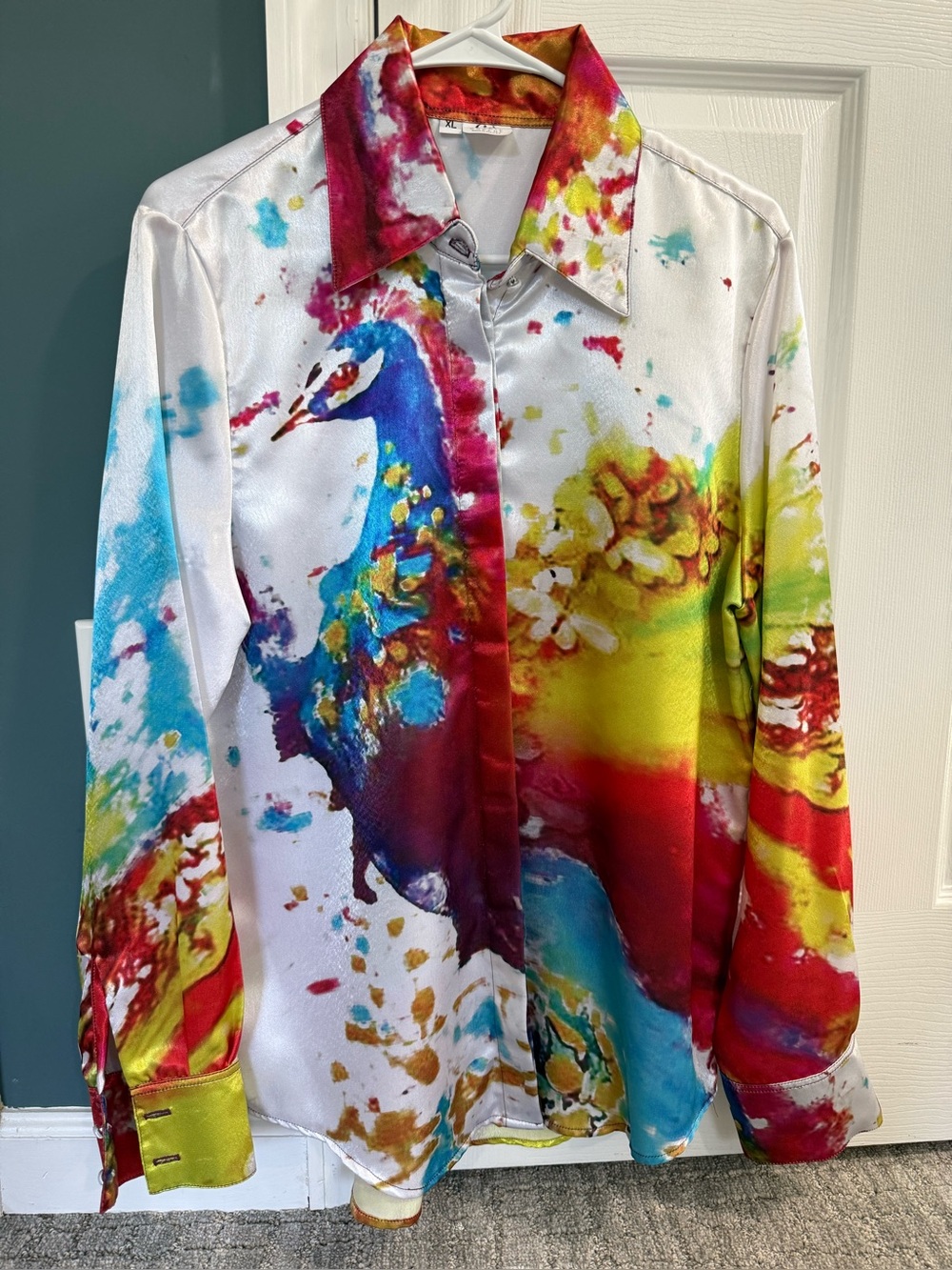 Multicolor Abstract Peacock Print Women’s Shirt-artist creation